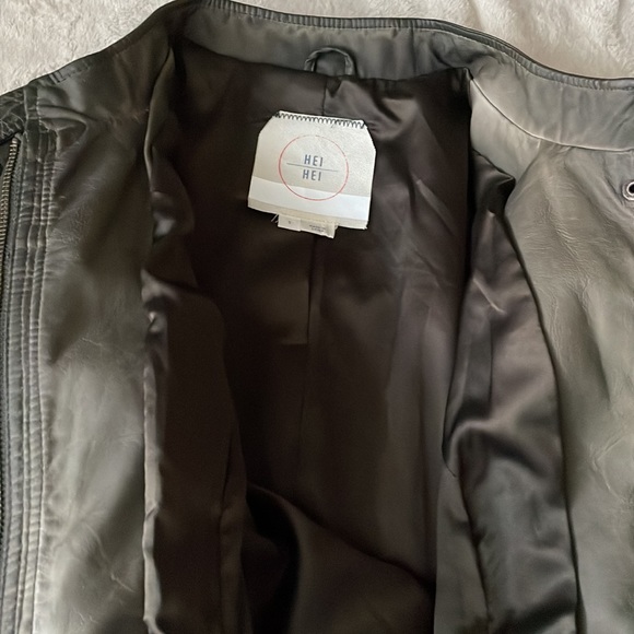 Anthropologie vegan leather, quilted dark olive jacket - Picture 9 of 10